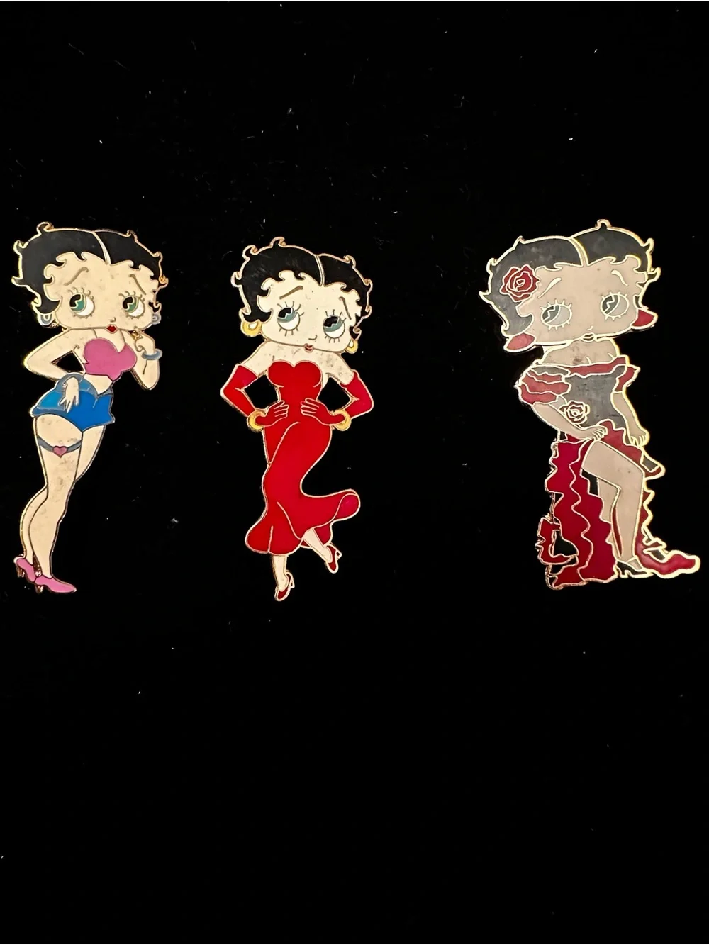 Vintage Betty Boop Enamel Pin/Brooch Lot - Red, Pink, Black Accents/8 pc Lot